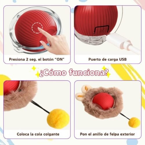 Juguete Inteligente para Gatos, Pelota Interactiva con Felpa y Luces LED