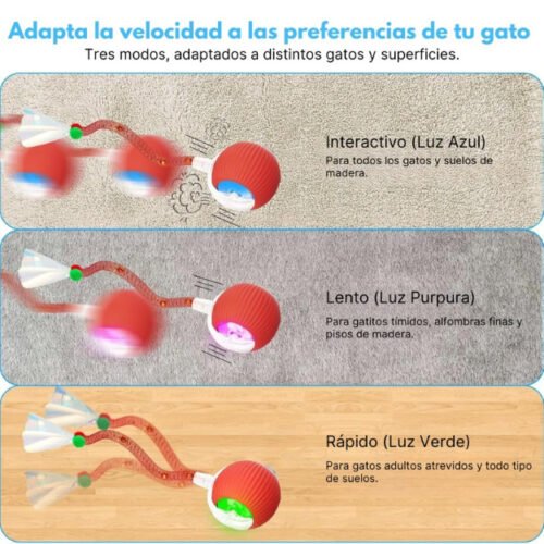 6 Pelota Interactiva para Gatos con 2 Sogas Juguete Recargable LED