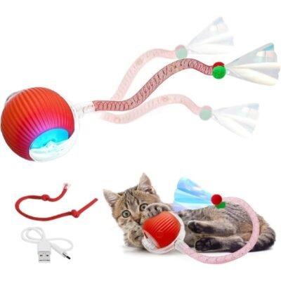 Pelota Interactiva para Gatos con 2 Sogas Juguete Recargable LED