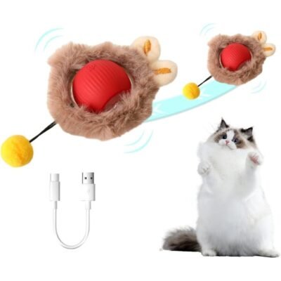 Juguete Inteligente para Gatos, Pelota Interactiva con Felpa y Luces LED
