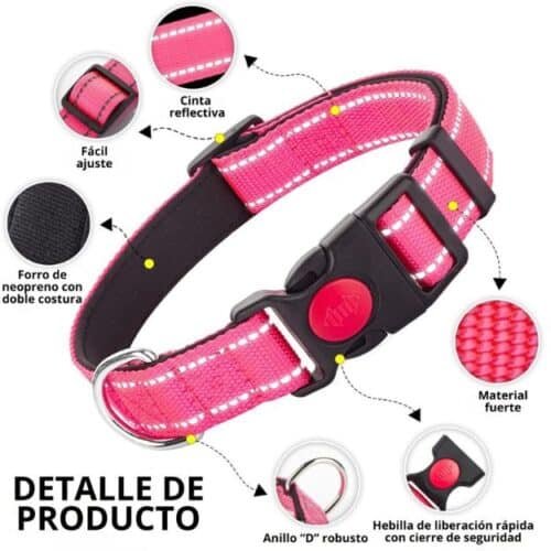 Collar Reflectivo para Perro ajustable de Nylon Acolchado con Hebilla de Seguridad